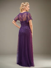 A-Line V-Neck Floor-Length Chiffon Mother of the Bride Dress with Beadings